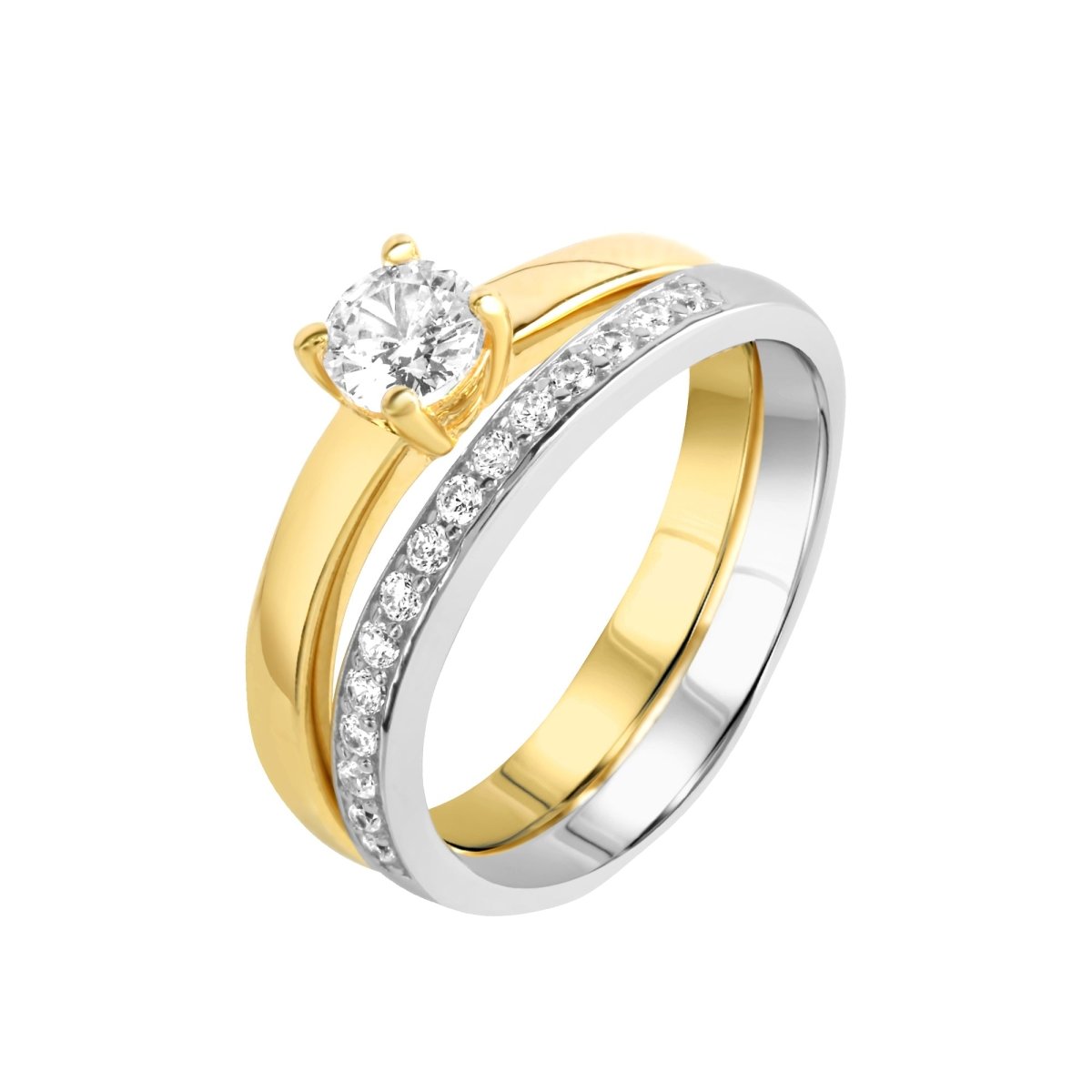 Ring Silber 925 zweifarbig Ring Set mit Zirkonia weiß - Avrum