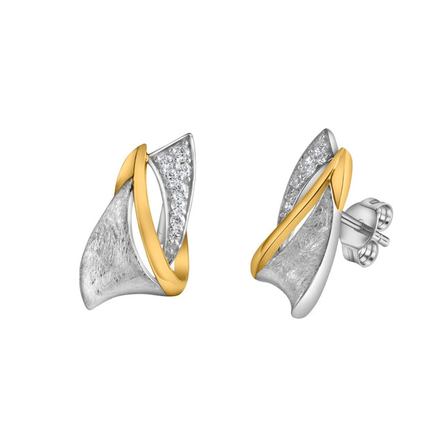 Ohrstecker 925 - Sterling Silber rhodiniert teilweise vergoldet mit Zirkonia - Avrum