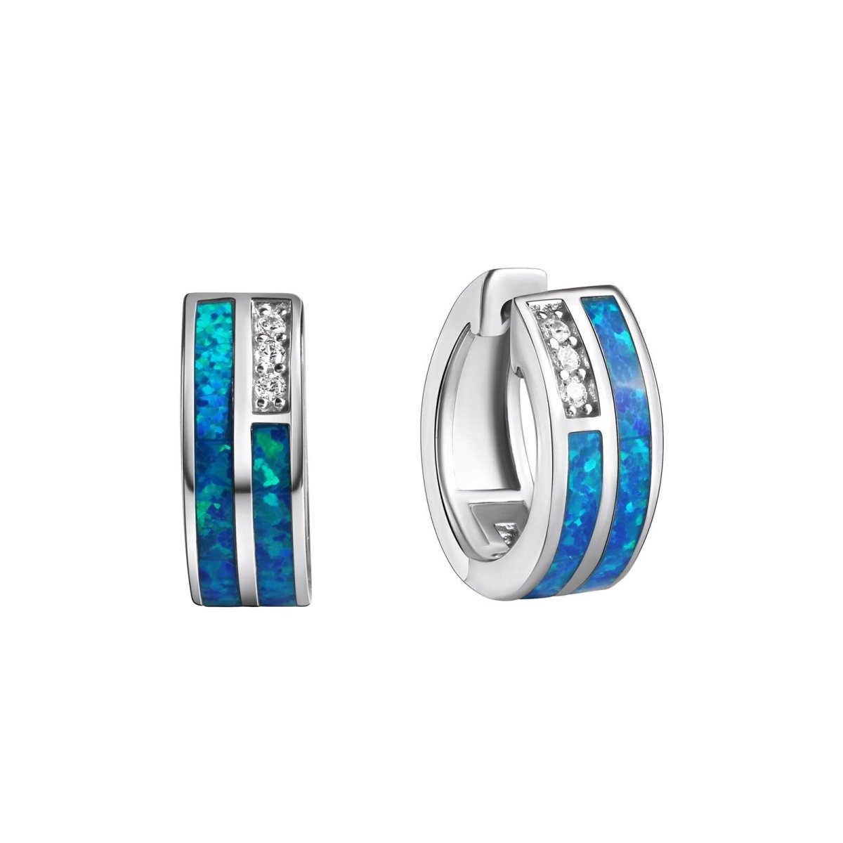 Klappcreolen 925 Sterling Silber rhodiniert synth.Opal blau und Zirkonia - Avrum