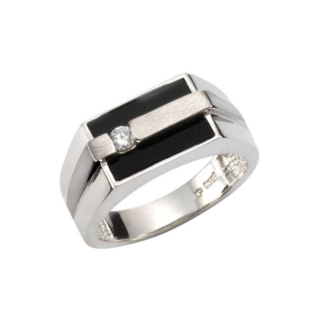 Ring 925 Sterling Silber rhodiniert mit Onyx und Zirkonia - Avrum