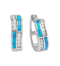 Klappcreolen 925 Sterling Silber rhodiniert synth.Opal blau und Zirkonia - Avrum