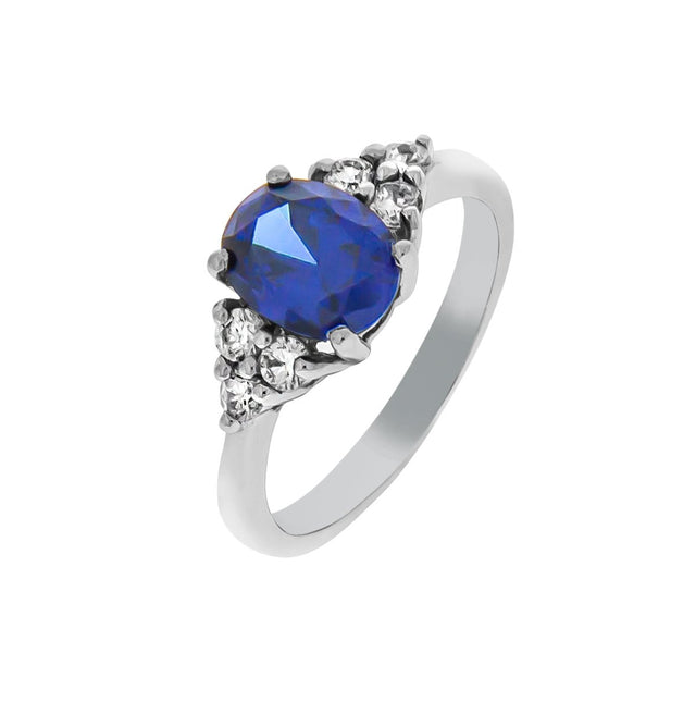 Ring 925 Sterling Silber rhodiniert Zirkonia weiß und blau - Avrum