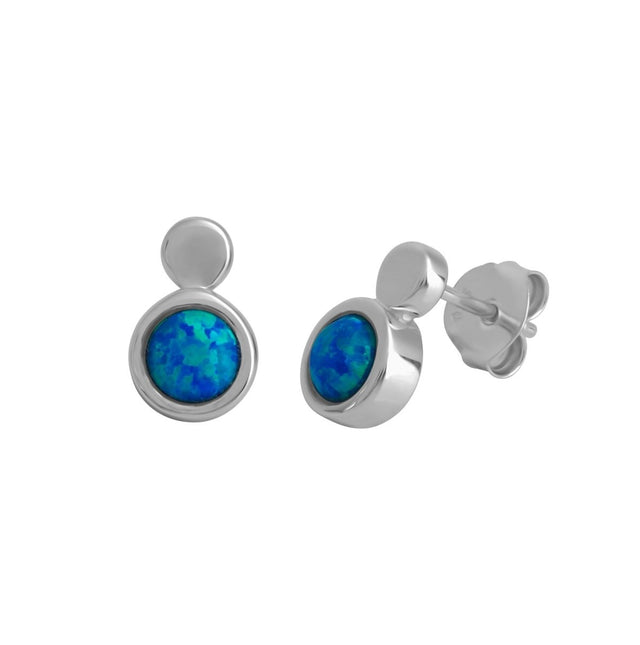 Ohrstecker 925 Sterling Silber rhodiniert imit. Opal blau - Avrum