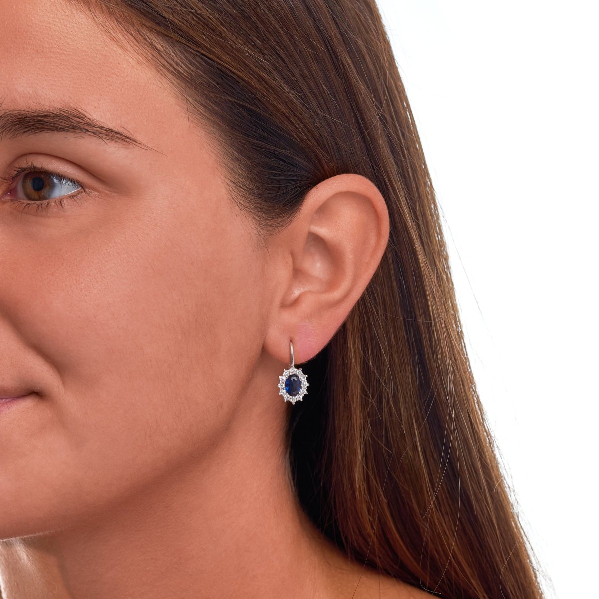 Ohrringe Silber 925 rhodiniert Glasstein blau & weiß - Avrum