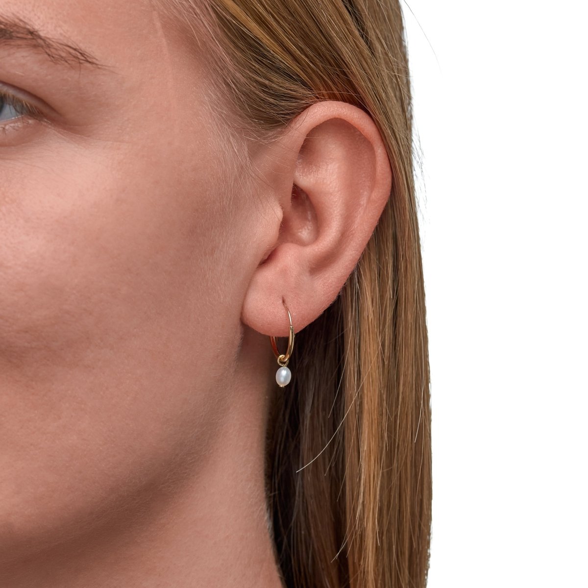 Ohrringe Silber 925 vergoldet mit weißen Perlen 3x5mm - Avrum