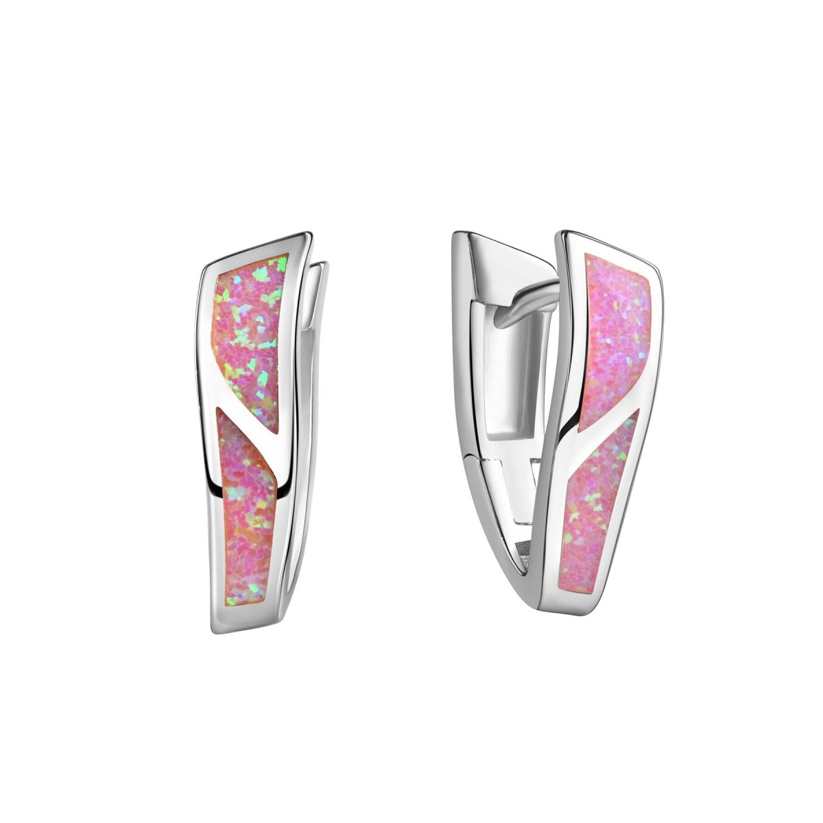 Klappcreolen 925 - Sterling Silber rhodiniert synth. Opal pink - Avrum