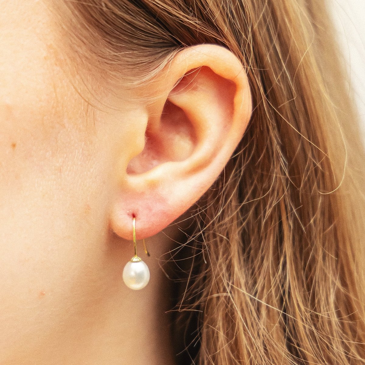 Ohrhänger 585 Gold Perle weiß 8 - 8,5mm - Avrum