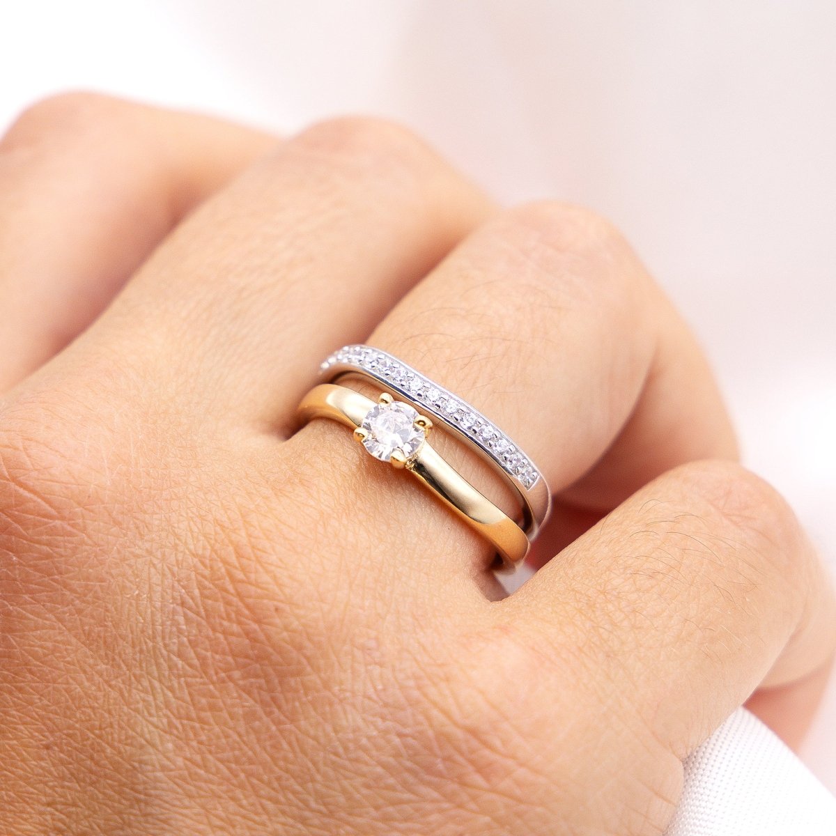 Ring Silber 925 zweifarbig Ring Set mit Zirkonia weiß - Avrum