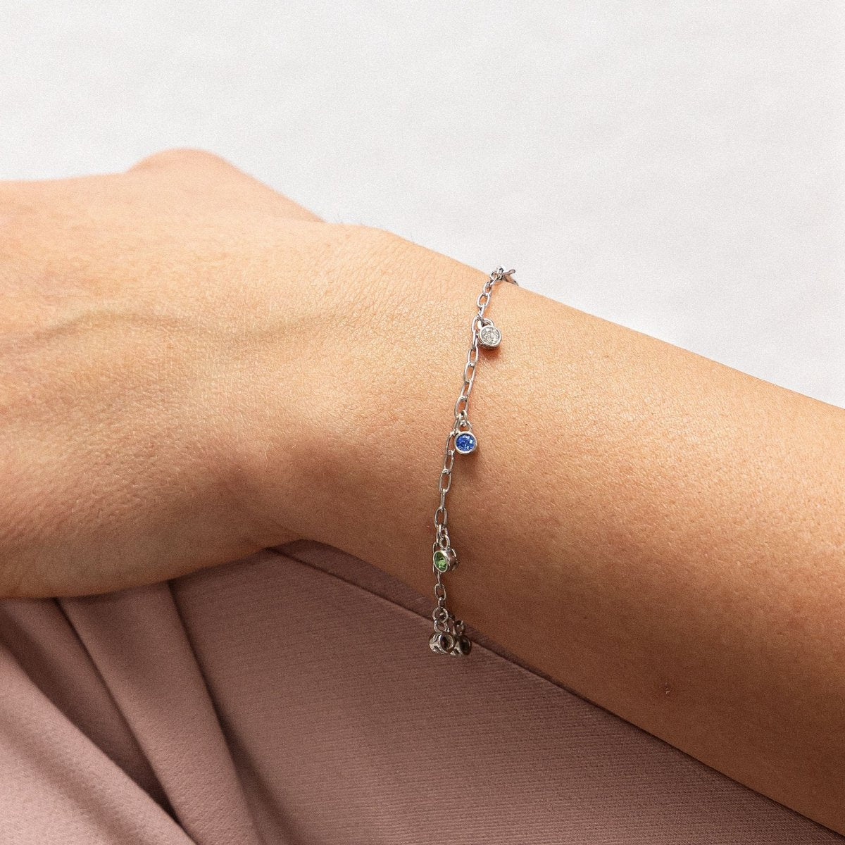 Armband Silber 925 rhodiniert mit bunten Kristallen 16+3cm lang - Avrum