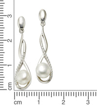 Ohrringe Silber 925 rhodiniert mit weißen Perlen 7mm und Zirkonia - Steinen - Avrum