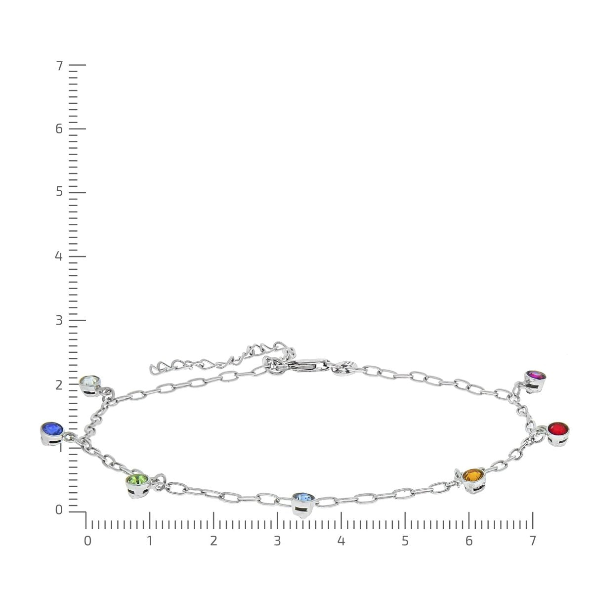 Fußkette Silber 925 rhodiniert mit bunten Kristallen - Avrum