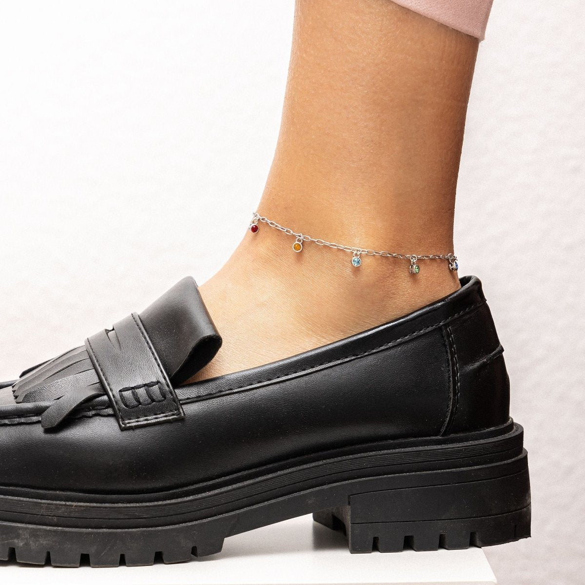 Fußkette Silber 925 rhodiniert mit bunten Kristallen - Avrum