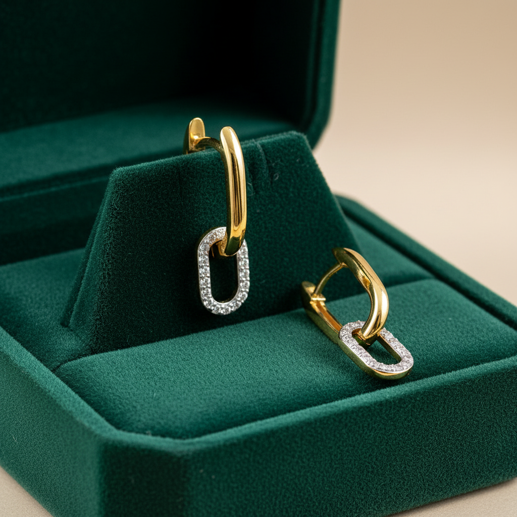 Creolen 925 Sterling Silber bicolor Zirkonia