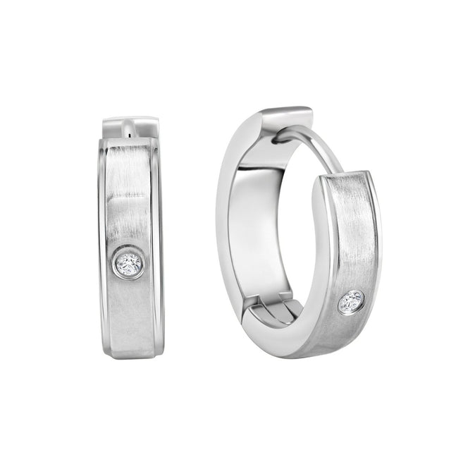 Ohrringe Edelstahl glanz/matt mit weißem Zirkonia - Avrum