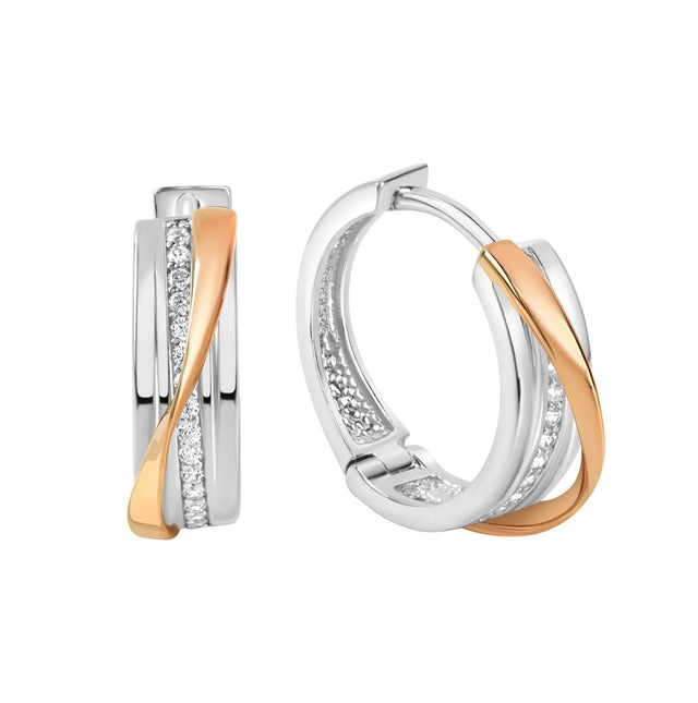 Ohrringe Silber 925 zweifarbig 16mm Durchmesser mit weißem Zirkonia - Avrum