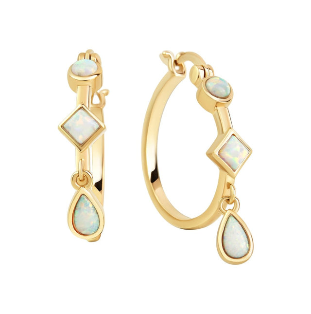 Creolen 925 Sterling Silber vergoldet synth. Opal - Avrum