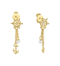 Ohrhänger 925 Sterling Silber vergoldet Anker und Rad mit Zirkonia - Avrum