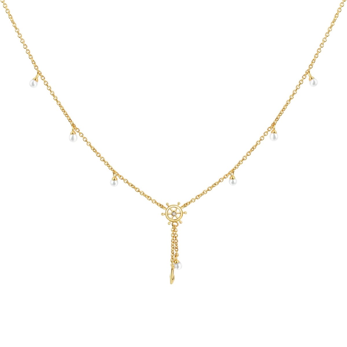 Kette 925 Sterling Silber vergoldet Perle und Zirkonia - Avrum