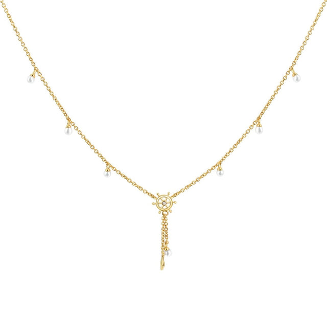 Kette 925 Sterling Silber vergoldet Perle und Zirkonia - Avrum