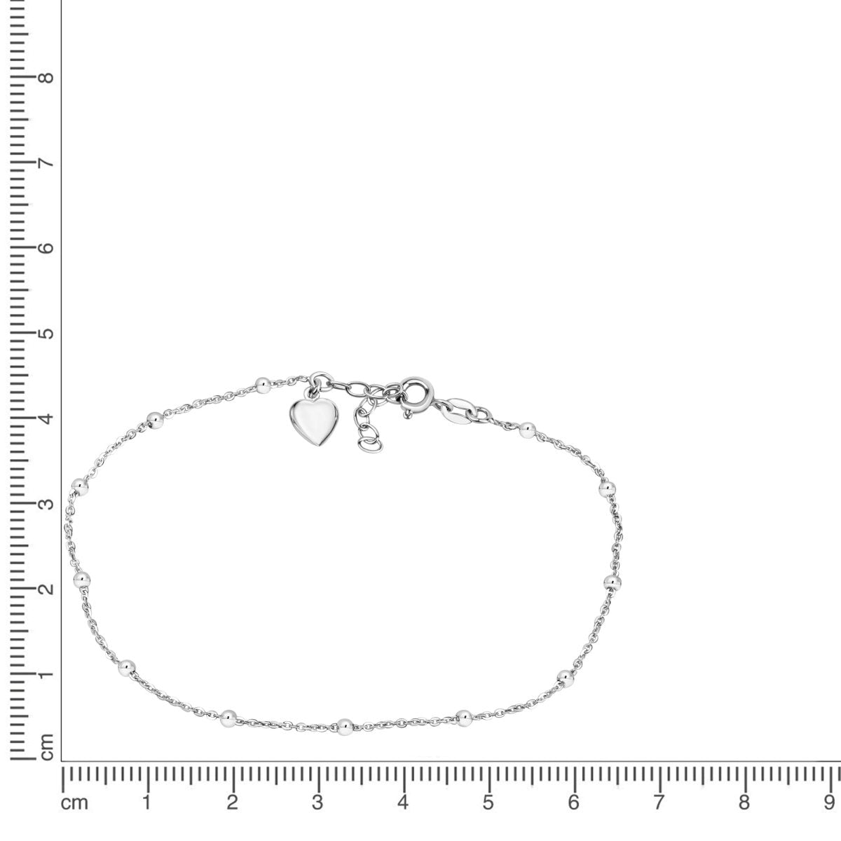 Fusskette 925 Sterling Silber rhodiniert Kugeln/Herz - Avrum