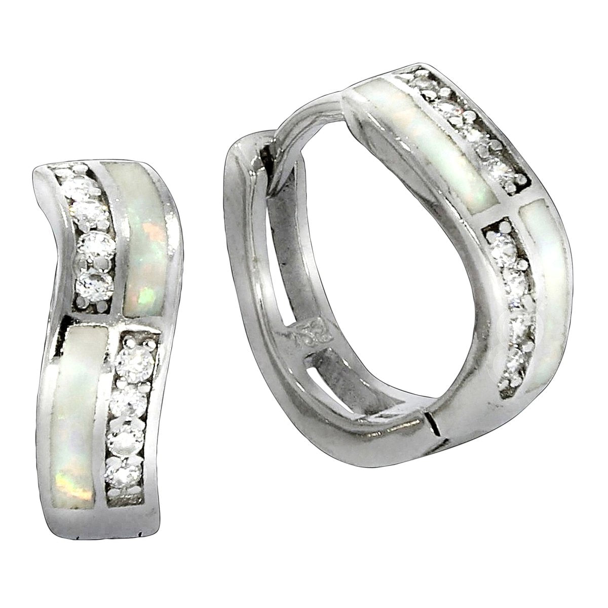 Klappcreolen 925 Sterling Silber rhodiniert synth.Opal blau und Zirkonia - Avrum