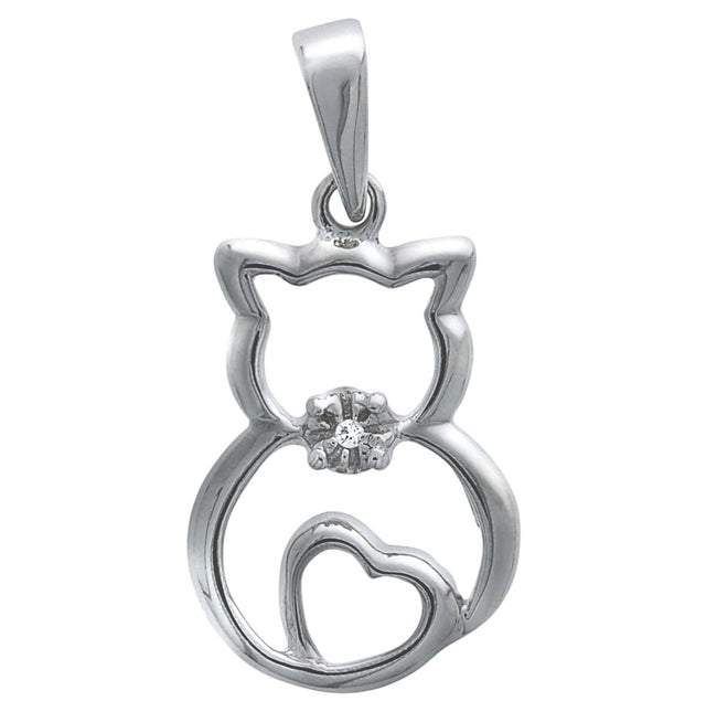 Anhänger 925 Sterling Silber Katze mit Zirkonia - Avrum