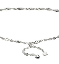 Fusskette 925 Silber Herz + Stern - Avrum