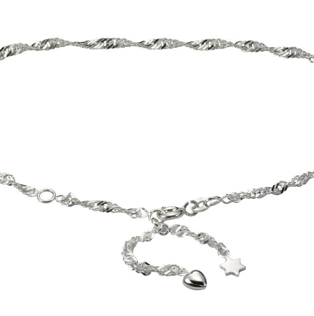 Fusskette 925 Silber Herz + Stern - Avrum