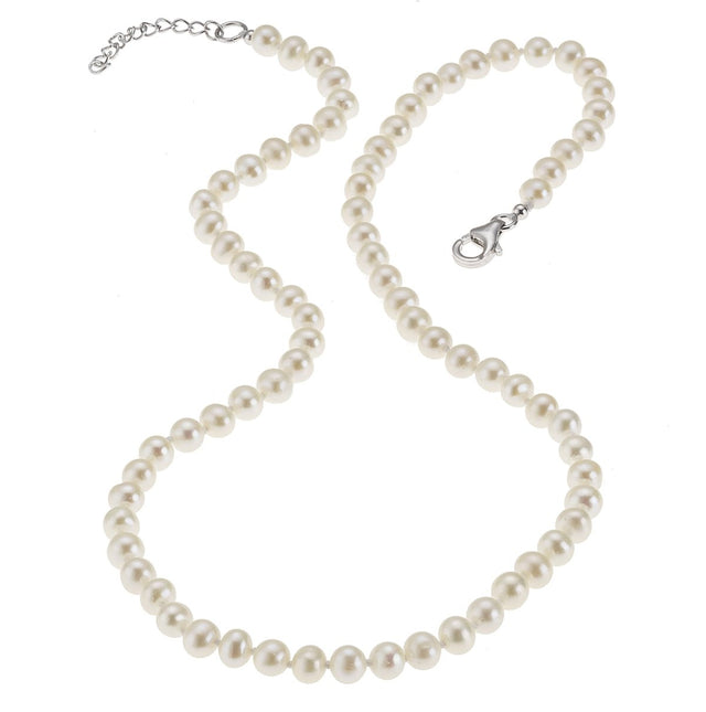 Collier 925 Silber rhodiniert mit Süßwasserzuchtperlen in weiß - Avrum