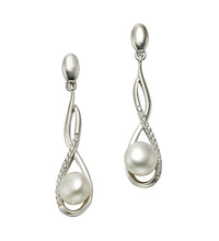 Ohrringe Silber 925 rhodiniert mit weißen Perlen 7mm und Zirkonia - Steinen - Avrum