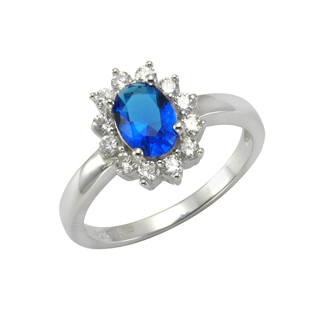Ring Silber 925 rhodiniert mit Zirkonia blau und weiß - Avrum