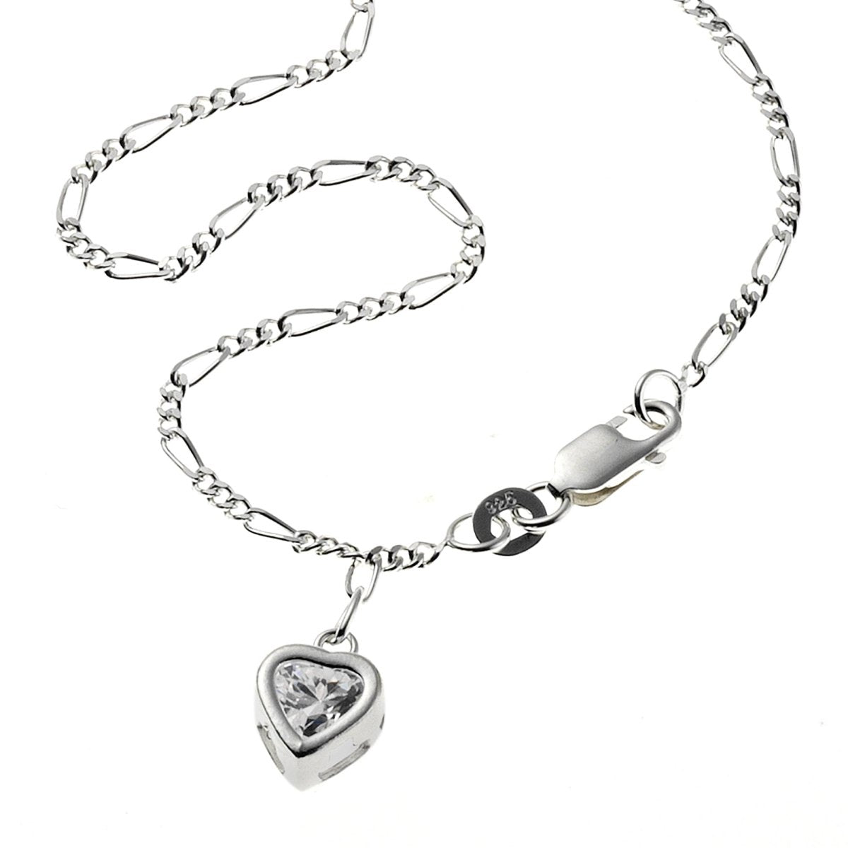 Fußkette 925 Silber mit Herz - Anhänger und Zirkonia weiß 25cm lang - Avrum
