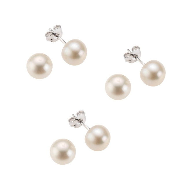 Ohrstecker 3er - Set 925 Silber Süßwasserzuchtperlen weiß 8mm - Avrum
