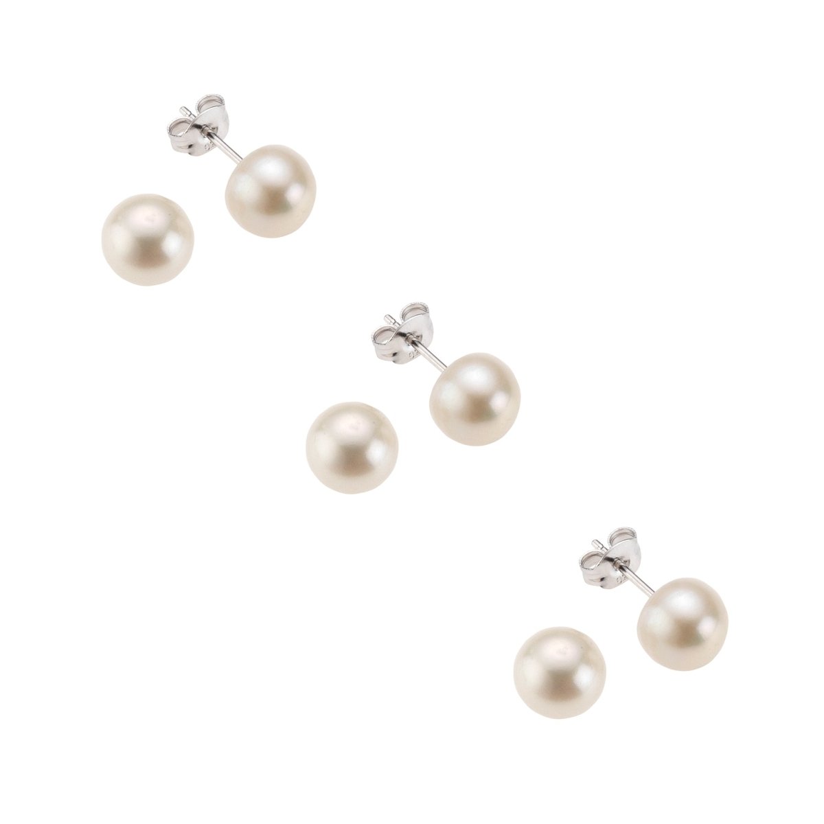 Ohrstecker 3er - Set 925 Silber rhodiniert Süßwasserzuchtperlen weiß 6mm - Avrum