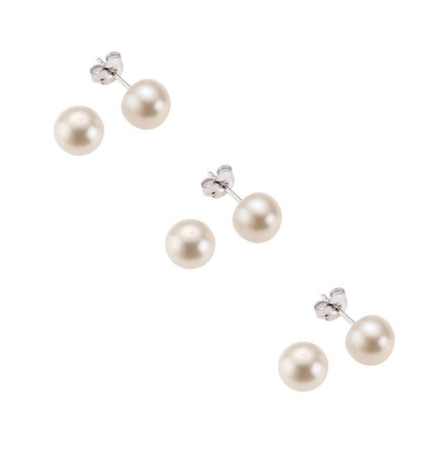 Ohrstecker 3er - Set 925 Silber rhodiniert Süßwasserzuchtperlen weiß 6mm - Avrum