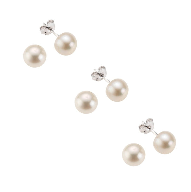 Ohrstecker 3er - Set 925 Silber Süßwasserzuchtperlen weiß 7mm - Avrum