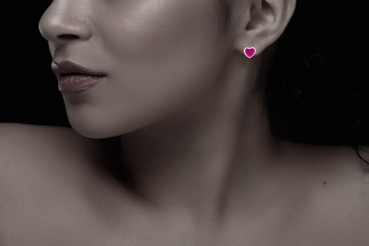 Ohrringe Silber 925 Herz Lack rosa - Avrum