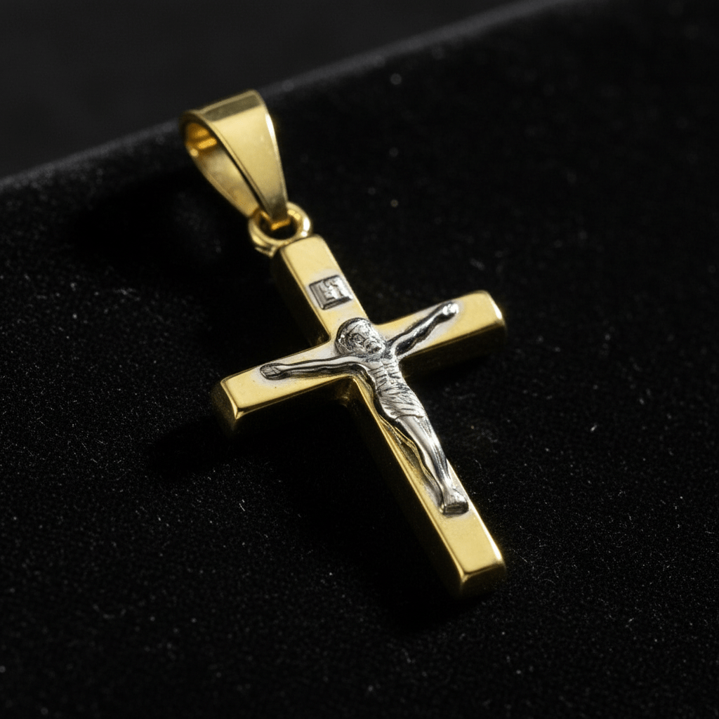 Anhänger 333 Gold zweifarbig Motiv Kreuz - Avrum