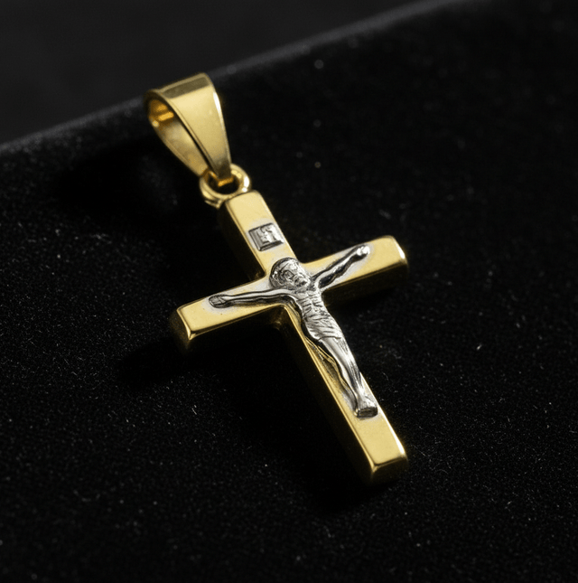 Anhänger 333 Gold zweifarbig Motiv Kreuz - Avrum