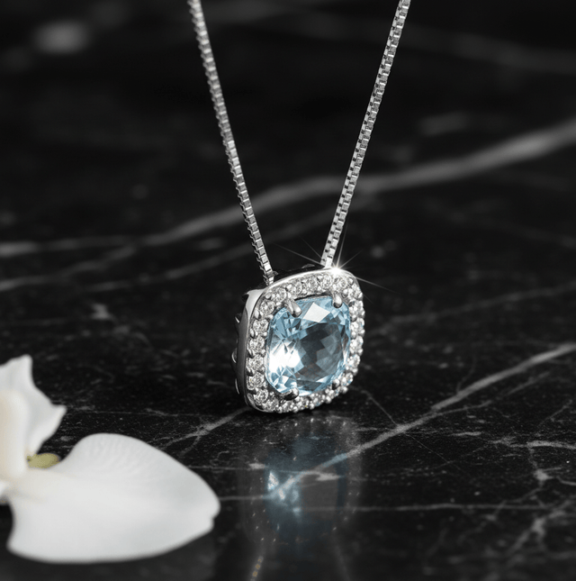 Anhänger mit Kette 375 Weißgold mit 1 Topas und Zirkonia - Avrum