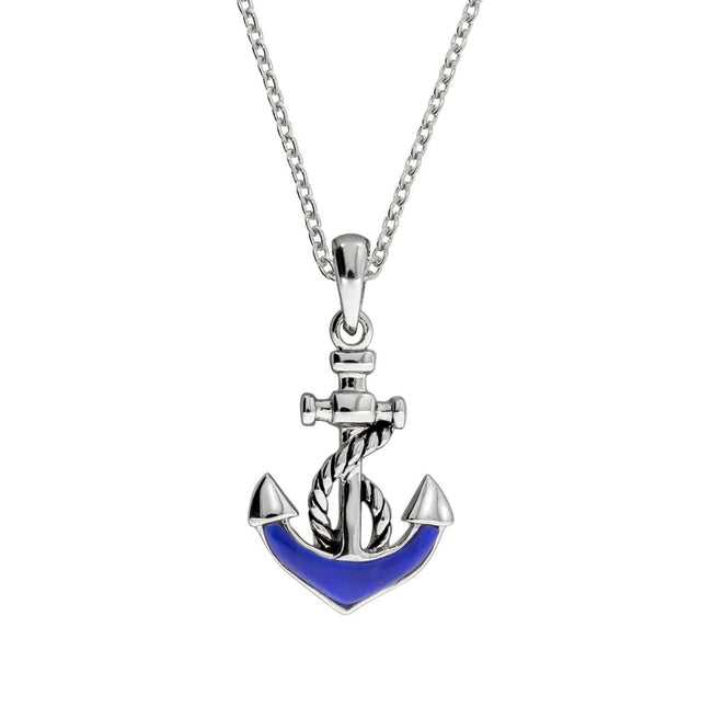 Anhänger mit Kette 925 Sterling Silber rhodiniert Anker mit Lapis - Avrum