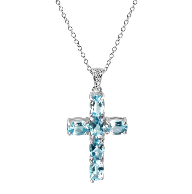 Anhänger mit Kette 925 Sterling Silber rhodiniert Kreuz Blautopas - Avrum
