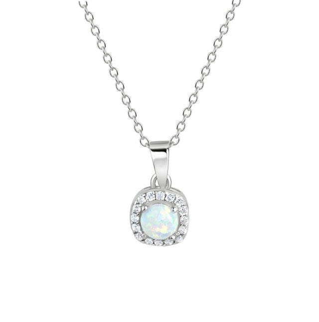 Anhänger mit Kette 925 Sterling Silber rhodiniert Opal und Zirkonia - Avrum