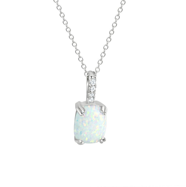 Anhänger mit Kette 925 Sterling Silber rhodiniert Opal und Zirkonia - Avrum