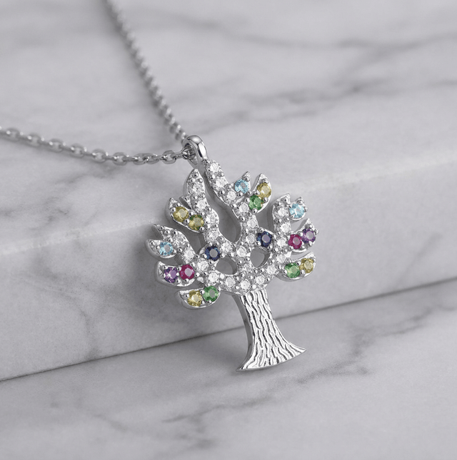 Anhänger mit Kette 925 - Sterling Silber rhodiniert Zirkonia - Avrum