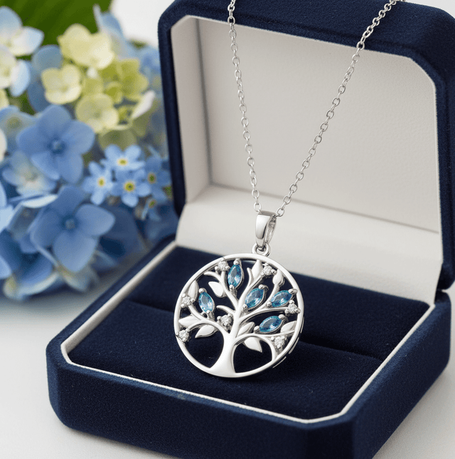 Anhänger mit Kette 925 - Sterling Silber rhodiniert Zirkonia Lebensbaum - Avrum