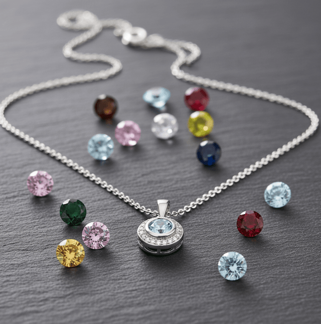 Anhänger mit Kette 925 Sterling Silber rhodiniert Zirkonia und Wechselsteine - Avrum