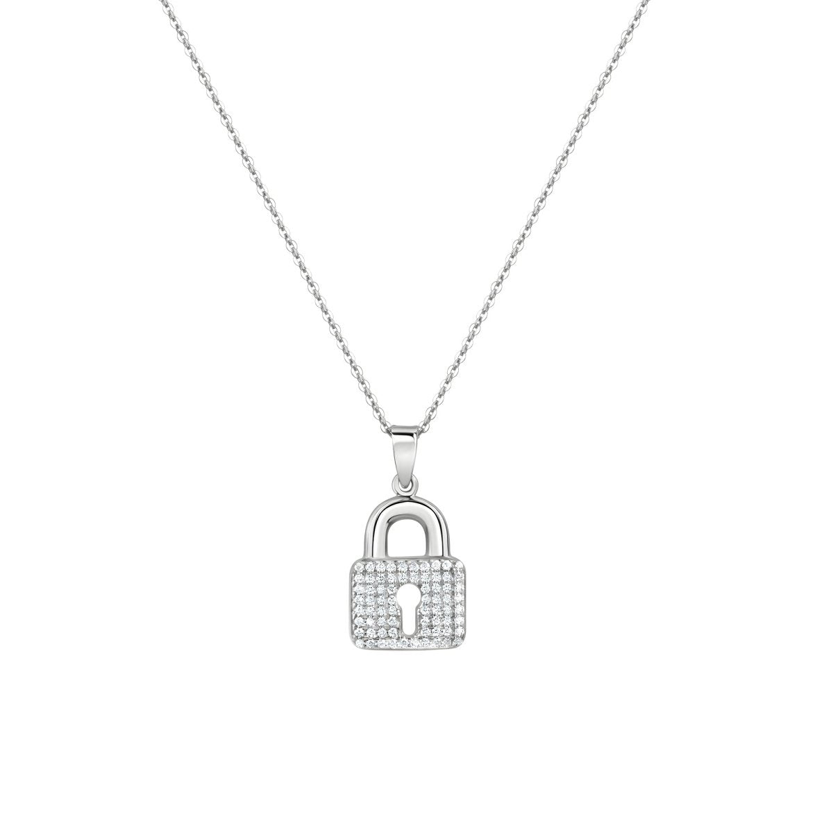 Anhänger mit Kette 925 Sterling Silber Schloß mit Zirkonia - Avrum