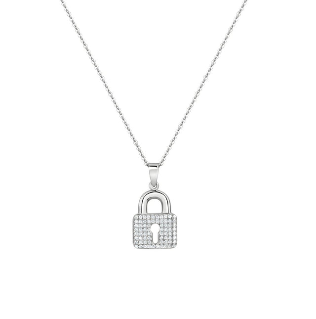 Anhänger mit Kette 925 Sterling Silber Schloß mit Zirkonia - Avrum