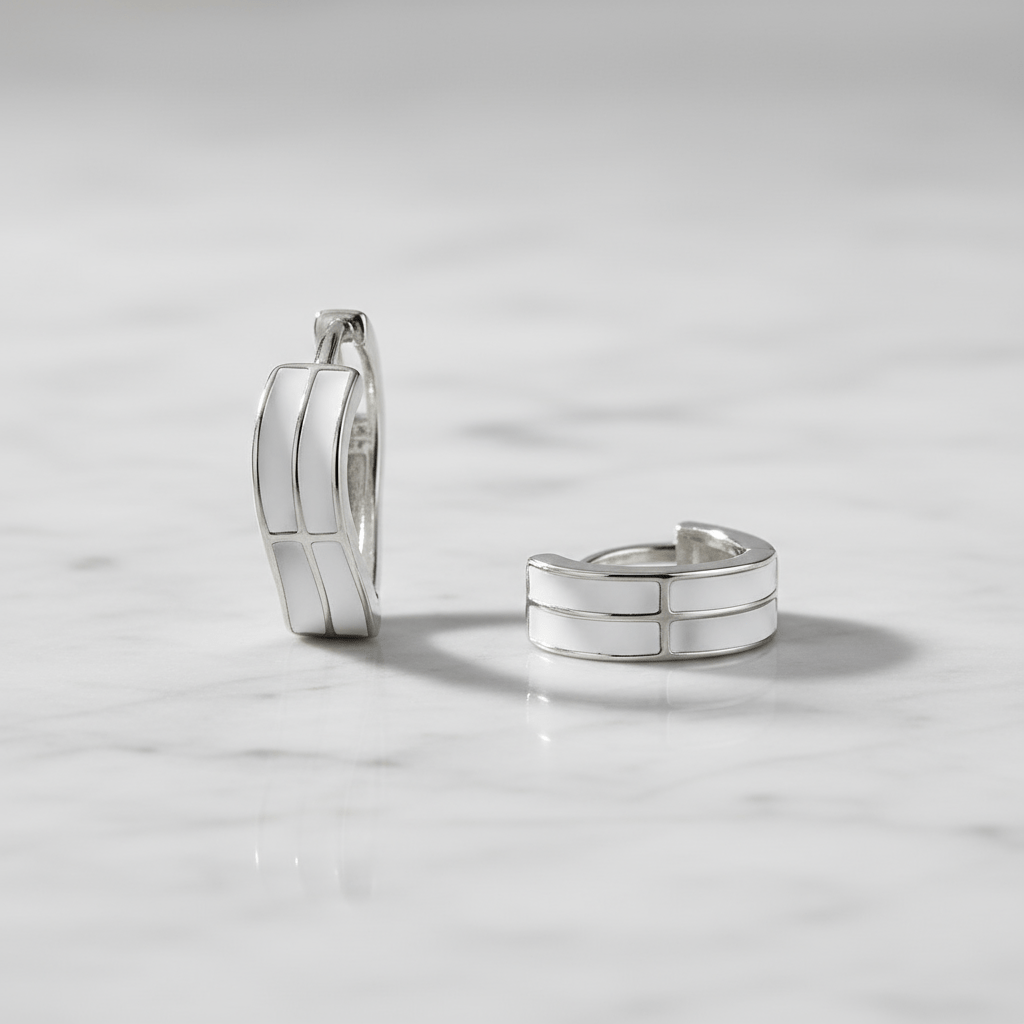 Klappcreolen 925 Sterling Silber Lack Weiß - Avrum